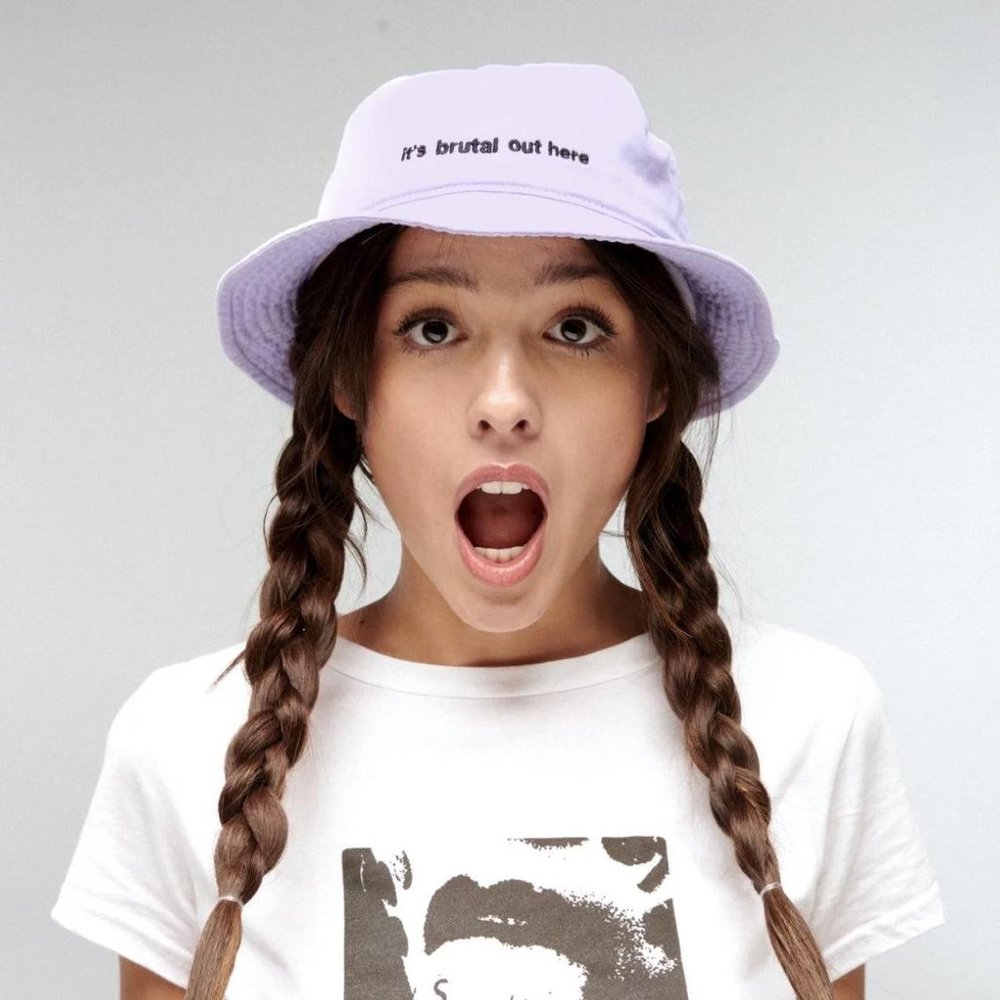 Official Olivia Rodrigo Purple Bucket Hat "It's Brutal Out Here"